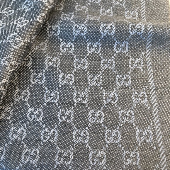 Gucci 411115 Gray and Blue 100% Wool GG Monogram Stencil Scarf - Picture 15 of 15